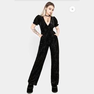 NWOT Disturbia Lilias Devore Black Velvet Flocked Jumpsuit